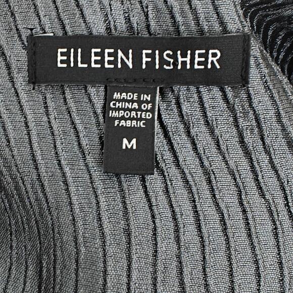 Eileen Fisher Silk Blend Wavy Textured Open Front Jacket Topper Size Medium Gray - Picture 8 of 9